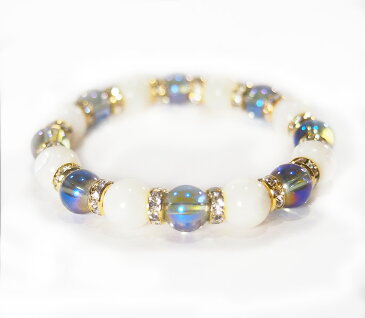 パワーストーン ブレスレット レディース 仕事 開運 子宝 安産 子育て 祈願 マザーオブパール アクアオーラ 青 白 ブルー ホワイト 母 彼女 娘 8mm かわいい レディース アクセサリー 芸能人 ゆめ工房超目玉 ウイルス退散祈願