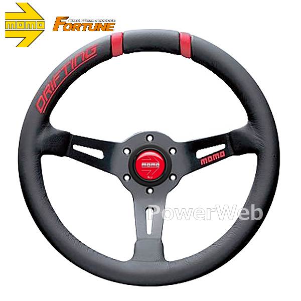 Rakuten - MOMO DRIFTING 33φ 85mm DEEP レッドステッチ ブラックレザー/ブラックスポーク ステアリング