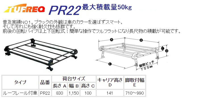 PR22 精興工業 TUFREQ (タフレック) ルーフキャリア Pシリーズ 4本脚 スズキ グランドエスクード H12.12〜H17.4 TX92W ルーフレール付車 沖縄県/離島 発送不可