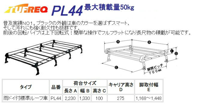 PL44 精興工業 TUFREQ (タフレック) ルーフキャリア Pシリーズ 8本脚 トヨタ タウンエースバン H20.2〜 S402M/S412M/S403M/S413M 標準ルーフ 沖縄県/離島 発送不可 2