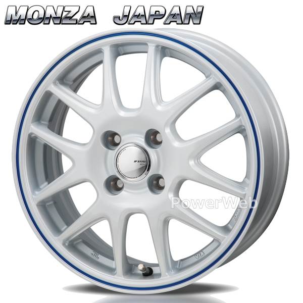 [ホイールのみ単品4本セット] MONZA JAPAN JP STYLE JEFA 13インチ×4.0J PCD：100 穴数：4 インセット：42 パールホワイト/ブルーライン
