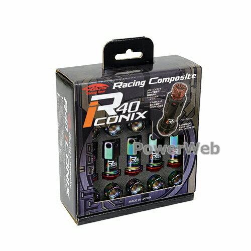 KYO-EI RI-03NK レーシングコンポジットR40 アイコニックス (キャップレス) ナットセット M12×P1.25 17HEX ネオクロ/ネオクロ テーパー60° 全長:44mm 入数:20個 [受注生産]