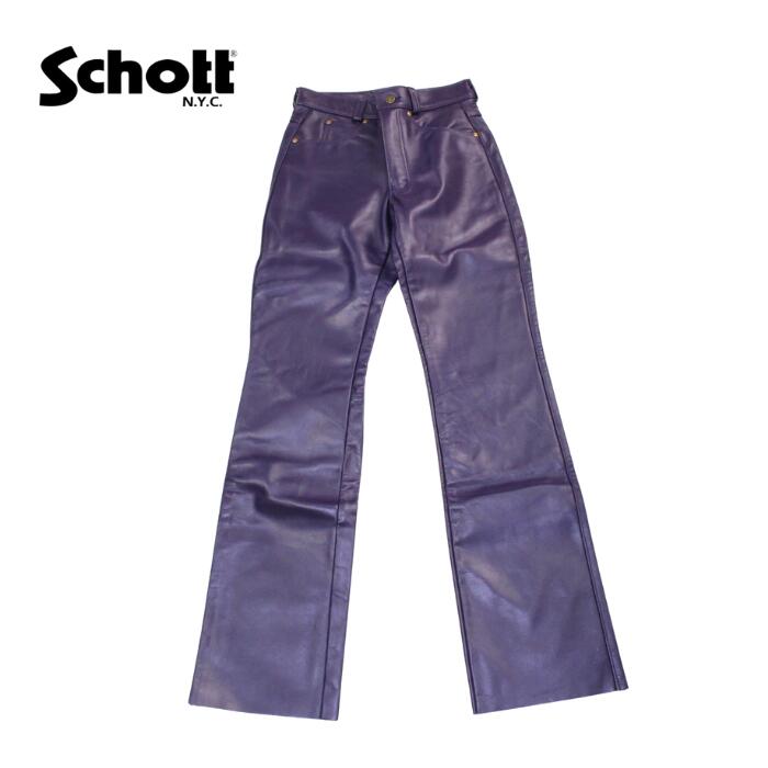 gm/SCHOTT レザーパンツ パープル GENUINE STEERHIDE LEATHER 28インチ 革パン カラーレザー ショット