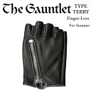 POWWOW パウワウ　 Gauntlet Glove TYPE TERRY　FingerLess　ガントレットグローブ タイプテリー 指無しグローブ　【2色】ブラック ブラックxレッド　【3サイズ展開】XS(レディース）M,L 【鹿革】 バイクグローブ 指ぬき グローブ 指なし手袋 フィンガーレスグローブ 革