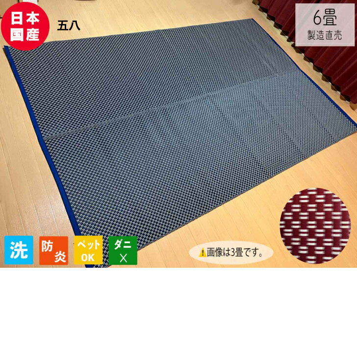 Rakuten - PPラグ 上敷き 保育園 幼稚園 洗える PP ラグ PPカーペット カーペット 防炎 日本製 国産 ボーダーチェック 敷物 ござ フローリング 6畳 約264cm×352cm 学校 学童保育 ペット 子供部屋 体育館 災害備蓄用