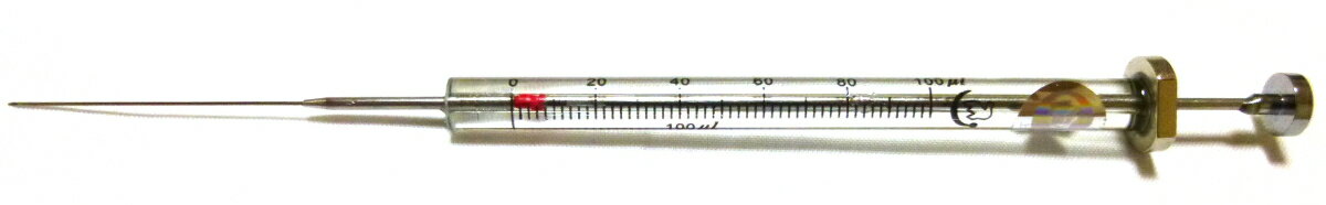 【商品の仕様】 容量：100μl 針の種類：鋭角針 針の交換はスペアパーツを販売していない関係上出来ません 医療用ではありません。医療行為では使えません。 ガスクロ・液クロ等機械注入用マイクロシリンジ 鋭角針 100μlです。 研究・実験用...