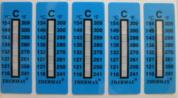 482 PPLS 不可逆温度計 シール 8段階 116-154℃ 5枚 1シート