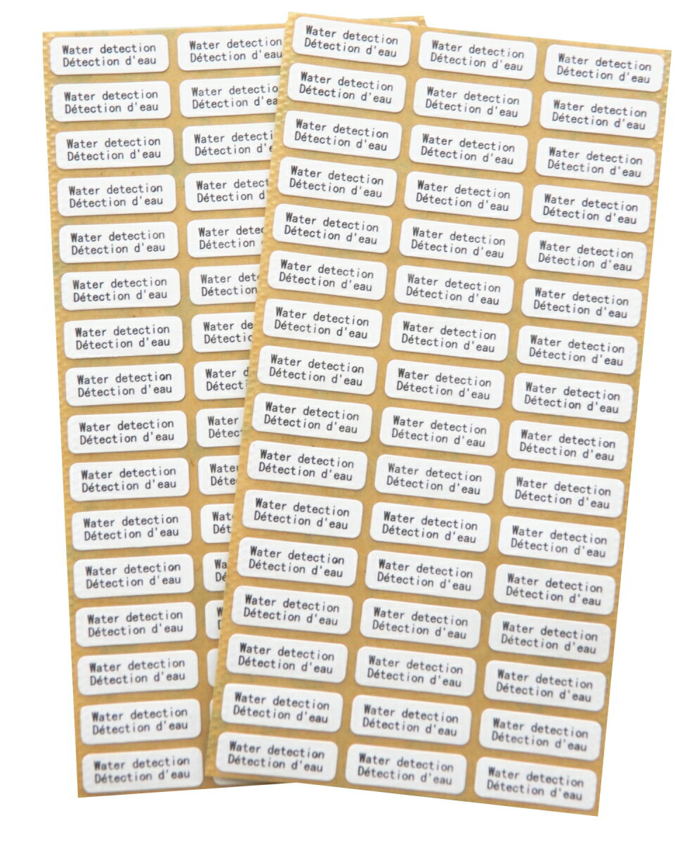 25mm×8mm 45枚×4シート　計180ピース 水分を感知すると白から赤へシールの色が変化する水没、水濡れ検知シールです。 不可逆性シールで、水濡れの履歴確認が可能です。 表面がコーティングされていないので、シール面に水分がかかると、その場所から水が浸透し、 赤く変化します。 従来の、側面から水が浸入後赤く変化するタイプではなく、即座に水分を感知するタイプです。 携帯型電子機器、精密機器、工業材料・素材などの水濡れ管理・確認にご利用ください。 ※注意※ ・万が一、当製品を使用した事による機器への損傷等がありましても、責任は負いかねますので予めご了承下さい。