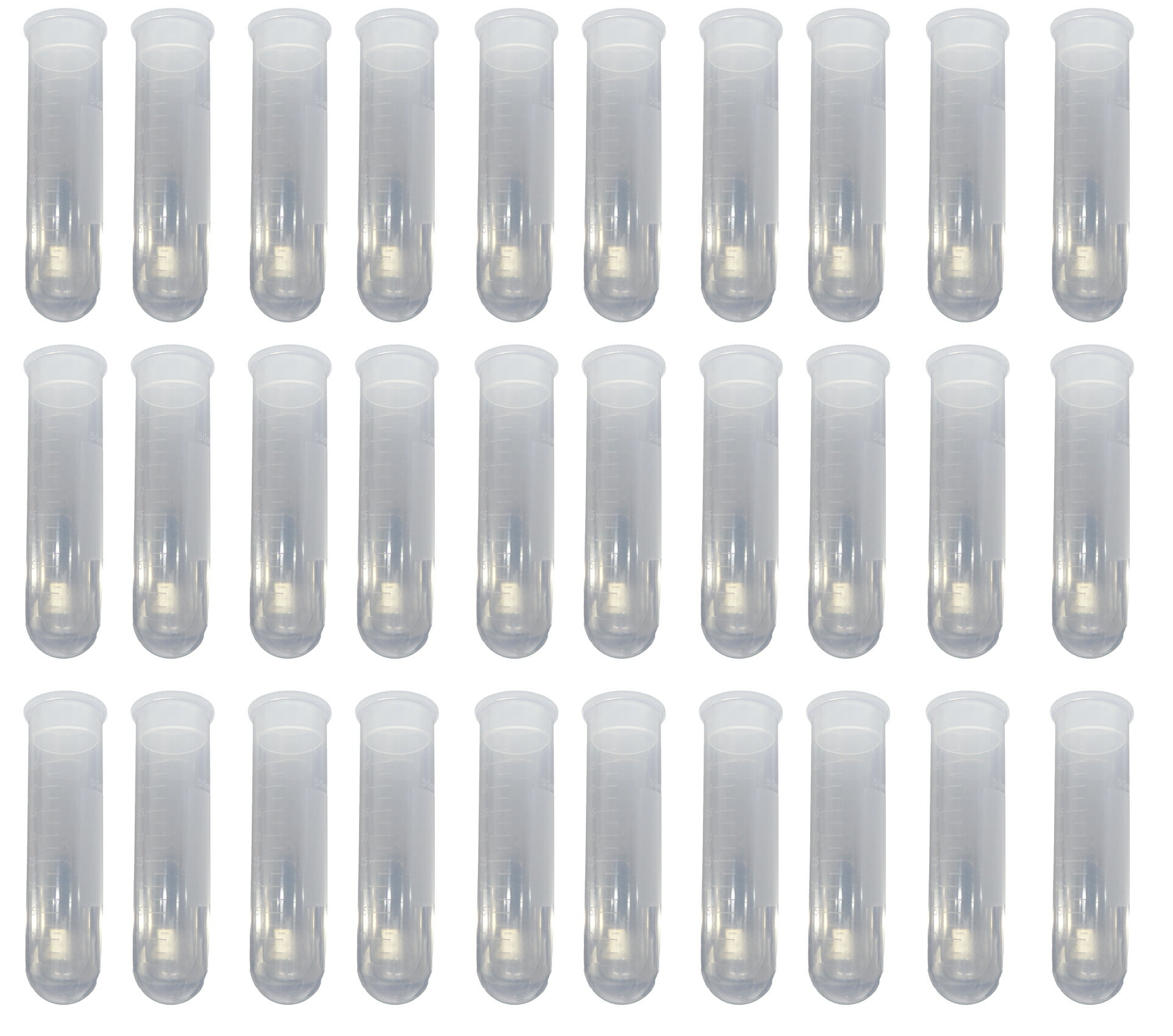 【商品の仕様】 容量：50mL 自立不可 5mL刻みの目盛りとメモ欄付き 目盛りの印刷ずれ、細かい傷は仕様です。ご了承ください。 30本入実験用の遠沈チューブです。 殺菌処理はされていませんが、オートクレーブ殺菌・X線殺菌をかけることができ...