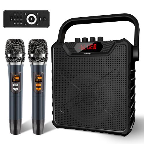 Giecy スピーカーセット 拡声器 ワイヤレスマイク2本 Bluetooth 5.0対応 充電式 UHFマイクロホン低音強化機能搭載 ポータブルマイクスピーカー拡声器 ホームパーティー、カラオケ、会議、セミナー、登山キャンプ、街頭演説、学校行事、室外、防災、イベントなどに適用 日本語