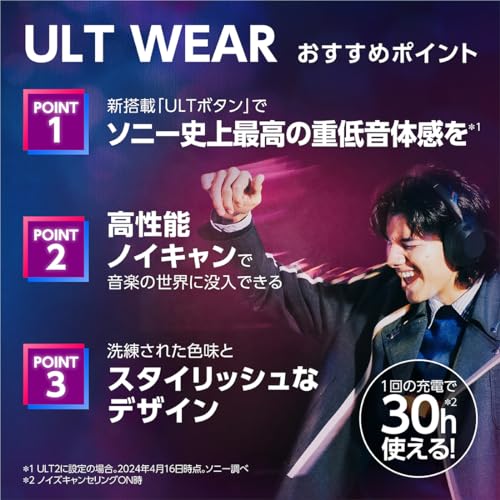 ソニー(SONY) ワイヤレスノイズキャンセリングステレオヘッドホン WH-ULT900N / ULT WEAR/パワフル重低音/ Alexa搭載/通話性能向上/快適な装着感/ブラック WHULT900N BC ppp-shop-10014240 ピースリーショップ 楽天市場店 サンプル画像2
