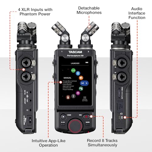 TASCAM(タスカム) Portacapture X8 32bitフロート 192kHz(ハイレゾ) 8トラックポータブルレコーダー ポッドキャスト USBマイク Youtube ASMR