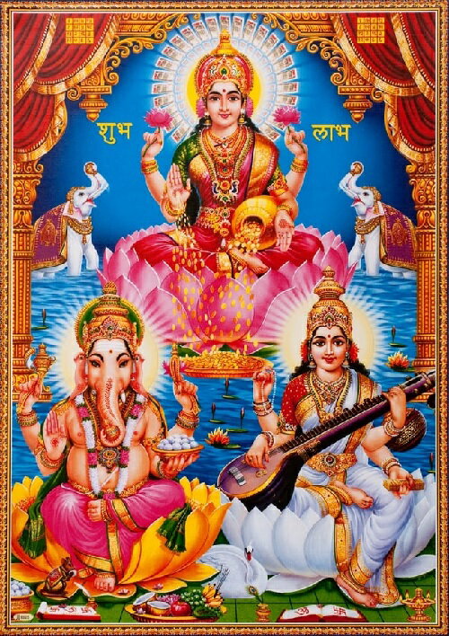インドの神様ラクシュミー/ガネーシャ/サラスヴァティ—神お守りカード×1枚[005]India Go ...