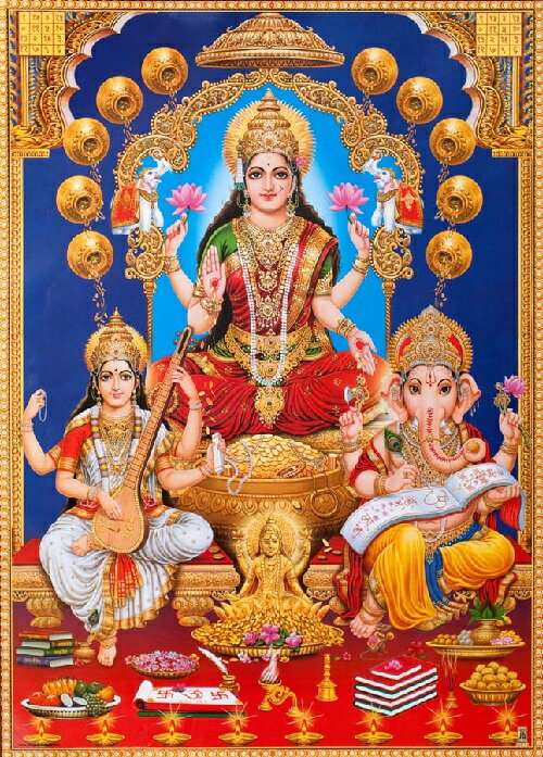 インドの神様ラクシュミー/ガネーシャ/サラスヴァティ—神お守りカード×1枚[008]India Go ...