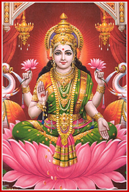 インドの神様 ラクシュミー神お守りカード×1枚[009]India God【Laxmi】Small Card (Charm)【美】【富】【豊穣】【幸運】【純粋】【スピリチュアリティ】