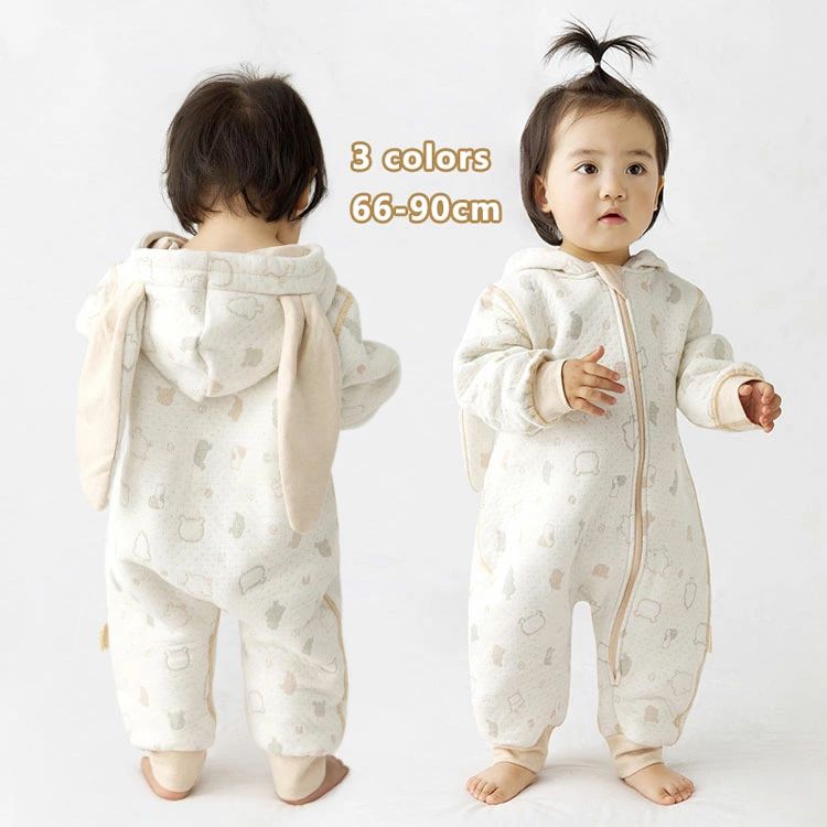 ベビー服 新生児 フード付き うさぎ ロンパース 男の子 女の子 長袖 うさぎの耳 赤ちゃん ジャンプスーツ ベビー カバーオール 防寒 出産祝い 新生児服 着ぐるみ 赤ちゃん 女の子 男の子 女児 裏ボア あたっか 厚手 秋冬 66/73/80/90