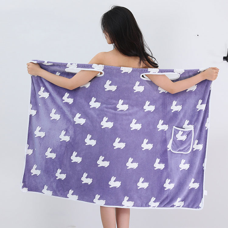 バスローブ バスタオル レディース 着れるバスタオル 大人用 ラップタオル お風呂上がり 吸水速乾 ガウン ママ バスワンピース ノースリーブ うさぎ柄 寝巻 ポケット付き 軽量 ふわふわ ルームウェア プール マント