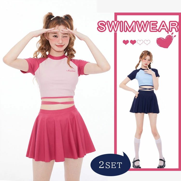 水着 レディース セパレート 体型カバー タンキニ ジュニア フィットネス水着 2点セット スカート 半袖 ラッシュガード 上下セット セットアップ カップ付き 水陸両用 海水浴 ピーチ パッド付き 学生 温泉 海 旅行 学生 20代 練習用