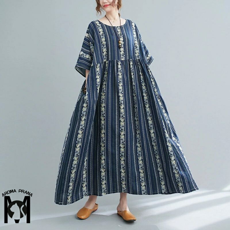 ワンピース 半袖ワンピース マキシワンピース チュニック ロングワンピ 花柄 エスニックワンピース オーバーサイズ ゆったり ロングワンピース 半そで 夏 5分袖 ドルマン袖 ワンピース 大きいサイズ 涼しい 体型カバー マキシ カジュアル リゾート エスニック 送料無料