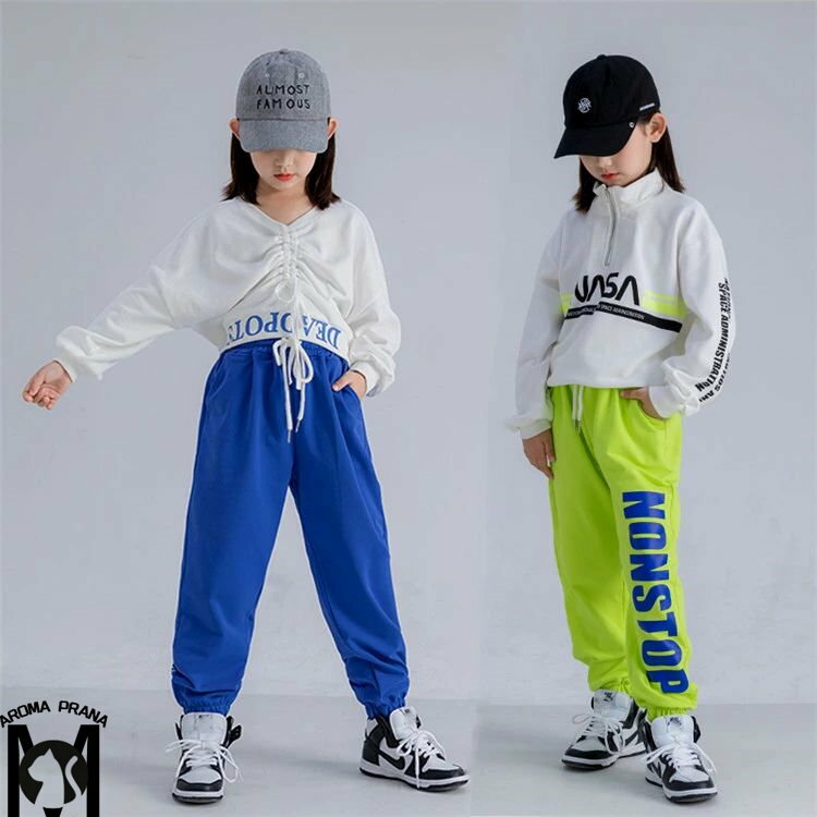 K-POP 子供 キッズダンス ダンス衣装 ヒップホップ 長袖シャツ 白トップス 紐調節可能 へそ出し 女の子 チアガール ダンスチーム カッコイイ k-pop ダンス衣装 子供服 韓国 ストリート b系 原宿系 ダンスウェア ステージ衣装 練習着 hiphop 110-160cm