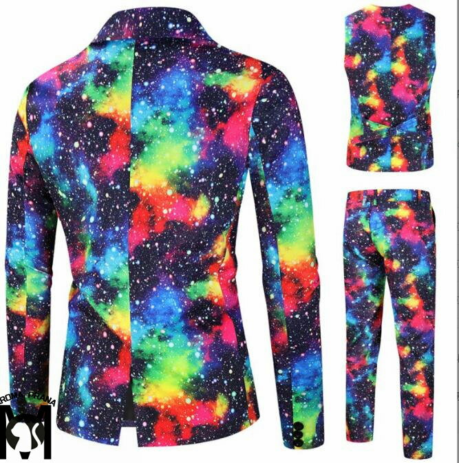 欧米風メンズスーツ　星空柄ベスト スーツセット舞台服 バレンタインデー ステージ衣裳 クリスマス衣装 単品/セット対応可能 コート＋ベスト＋パンツ3点セット 舞台 演出服 コスチューム ハロウイン タキシード コート ベスト ズボン カラオケ 魔術師 忘年会 演出服 M-4XL