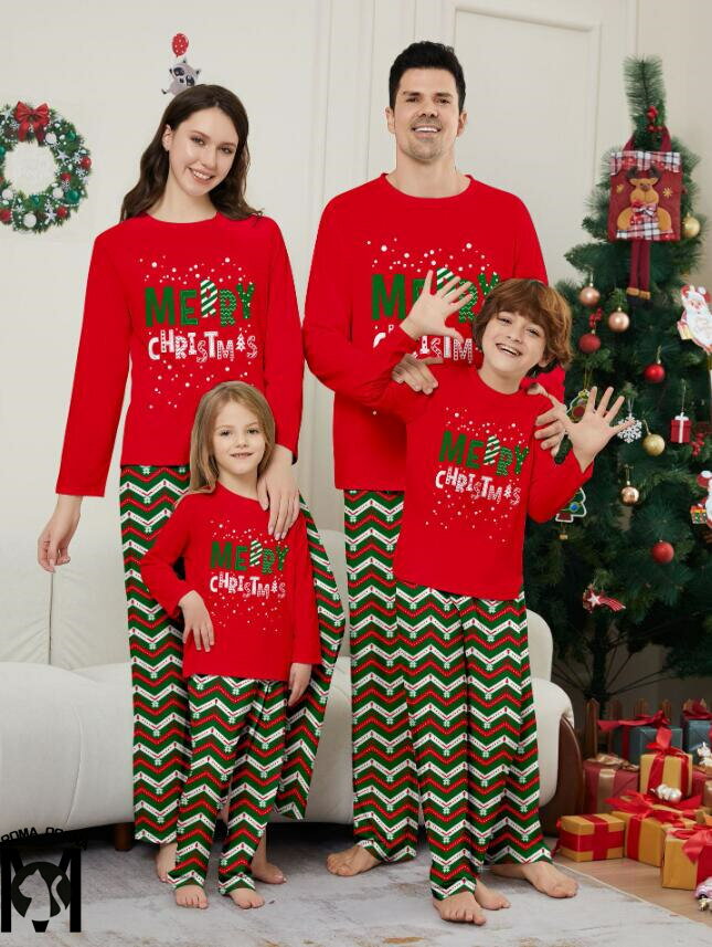 クリスマス親子ペアパジャマ ルームウェア上下セットアップ クリスマス元素プリント 可愛いサンタクロース MerryChristmas 家族部屋着 長袖パジャマ上下セット写真撮影パジャマ 家族お揃いパジャマ Christmas親子ペアルームウェアベビー子供ママパパ