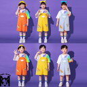 子供サロペット サロペット+半袖tシャツ2点セット 虹柄 靴下あり チアガール 舞台ダンス衣装 ヒップホップジャズ服 可愛いキッズ演出服/小学生入園服 ステージ演出衣装 団体服 発表会 運動会 イベント チアリーディング