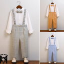 男の子サロペット4点セット チェック柄 ロング丈パンツ子供スーツ 子供服 つりパンツ フォーマルスーツ ワイシャツ リボン 男の子 フォーマル スーツ キッズ ...