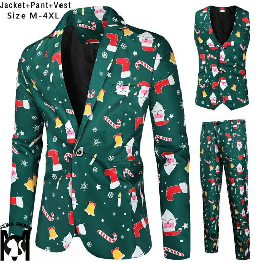 メンズスーツセット クリスマス元素プリント 新品 ジレベスト ロング丈パンツ タキシードジャケット2点/3点セット Christmasコスプレステージ演出服アウター 舞台ダンスウェア 団体服 発表会 カラオケ パーティー 二次会 年会写真撮影 メンズスーツセット クリスマス元素プリント 新品 ジレベスト ロング丈パンツ タキシードジャケット2点/3点セット Christmasコスプレステージ演出服アウター 舞台ダンスウェア 団体服 発表会 カラオケ パーティー 二次会 年会写真撮影