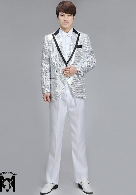男性用スパンコールジャケット　単品/上下セットアップ　ロングパンツ　メンズタキシードスーツ　結婚式　舞台ダンスウェア ヒップホップジャズ　ステージ演出服 カラオケ　パーティー　二次会　忘年会　写真撮影　司会者