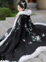 チャイナ服 マントレディースマントファー付き 裏起毛 暖かい 花刺繍 漢服 中華服 グラデーション 3色マント 中華コスプレ衣装 新作 女性用 カンフー衣装 華...