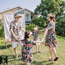 アロハシャツ+ショート丈パンツ メンズ レディースワンピース 結婚式 親子コーデ 親子ペアルック 親子ペア アロハ ワンピース アロハシャツ レディース 家族お...