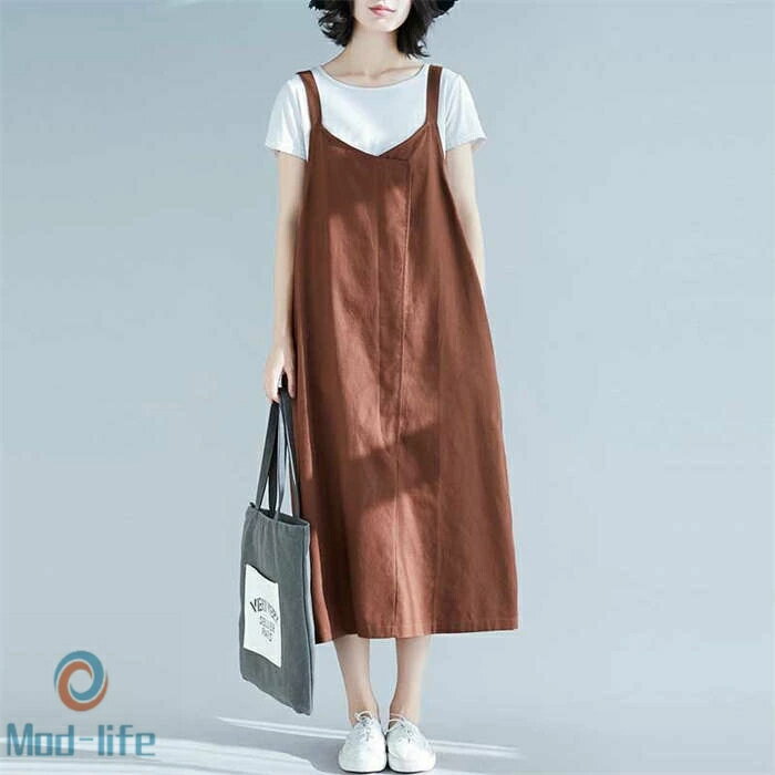 ジャンパースカート レディース ロングワンピース ロング 春 夏 ワンピース Vネック 大人 ノースリーブ キャミソール きれいめ 重ね着 オフィス 綿麻 夏ワンピ お洒落 体型カバー 無地 カジュアル ゆったり 大きいサイズ 高見え ガーリー ナチュラル