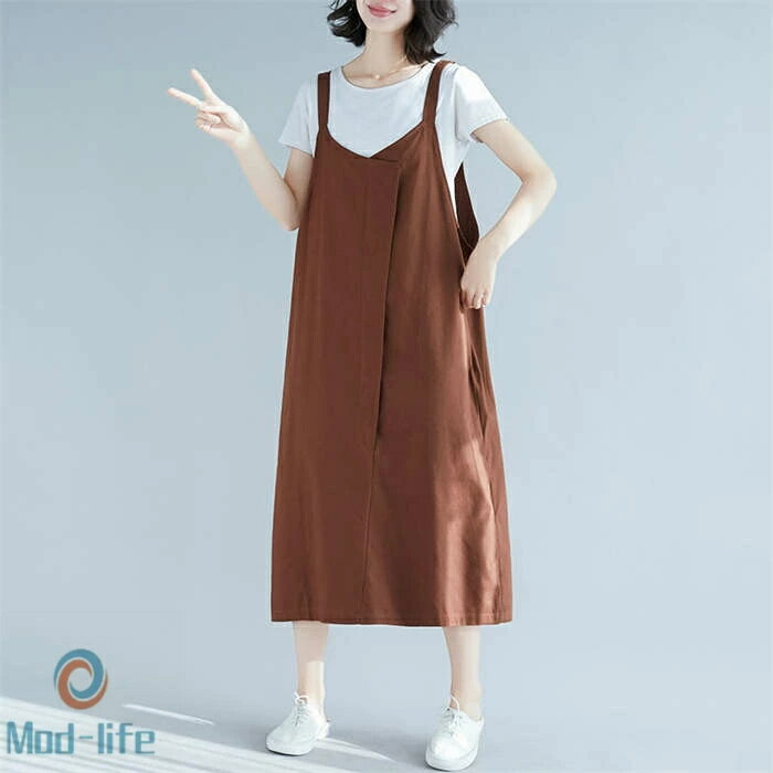 ジャンパースカート レディース ロングワンピース ロング 春 夏 ワンピース Vネック 大人 ノースリーブ キャミソール きれいめ 重ね着 オフィス 綿麻 夏ワンピ お洒落 体型カバー 無地 カジュアル ゆったり 大きいサイズ 高見え ガーリー ナチュラル