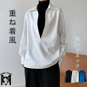 シャツ ブラウス レディース 長袖 vネック トップス 大人 前開き 白シャツ ポワン袖 ショート丈 シンプル きれいめ お洒落 体型カバー 重ね着風 レイヤード風 ゆったり カジュアル ホワイト ブルー ブラック S M L 20代 30代 40代 50代 60代(4)