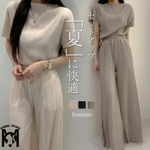 セットアップ 春夏 上下セット 2点セット レディース プルオーバー プリーツ ワイドパンツ トップス 半袖 フレンチスリーブ ツーピース 涼しい 涼感 薄手 カジュアル リラックス シンプル おしゃれ ゆったり 着回し 体型カバー 通勤 デート ママ 母 OL 20代 30代 40代 セットアップ 春夏 上下セット 2点セット レディース プルオーバー プリーツ ワイドパンツ トップス 半袖 フレンチスリーブ ツーピース 涼しい 涼感 薄手 カジュアル リラックス シンプル おしゃれ ゆったり 着回し 体型カバー 通勤 デート ママ 母 OL 20代 30代 40代