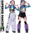 キッズダンス衣装 セットアップ ヒップホップ 衣装 子供ダンス服 派手 ガールズ レインボー 光沢 Tシャツ メタリックパンツ ダンス衣装 キッズ 虹 シルバー 黒