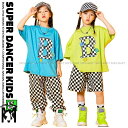 ダンス衣装 キッズ セットアップ ヒップホップ 衣装 子供ダンス服 レッスン着 派手 キッズダンス衣装 男の子 ガールズ Tシャツ パンツ フラッグチェック 水...