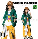 ベースボールシャツ ダンス衣装 キッズ ヒップホップ ファッション キッズダンス衣装 セットアップ 派手 ガールズ 男の子 シャツ パンツ 緑 黄色