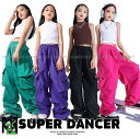 ダンス衣装 K-POP 韓国 子供ダンス服 ダンスウェア キッズダンス衣装 セットアップトップス パラシュートカーゴパンツ 白 茶色 緑 紫 黒 ピンク