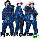 ヒップホップ ダンス衣装 キッズ セットアップ キッズダンス衣装 ファッション シャツ パンツ 派手 男の子 ガールズ K-POP 韓国 ネイビー 雷模様 稲妻...