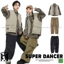 ヒップホップ ダンス衣装 セットアップ ベスト付き ストライプシャツ カーゴパンツ キッズダンス衣装 キッズ 子供ダンス服 ダンスウェア 韓国 K-POP ベー...