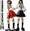 キッズダンス衣装 白 黒 赤 制服 K-POP 韓国 ヒップホップ 衣装 派手 ダンス衣装 キッズ セットアップ ガールズ シャツ スカート ダンス衣装 キッズ