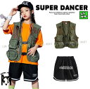 ヒップホップ ダンス衣装 キッズ セットアップ キッズダンス衣装 ダンスファッション ミリタリー 男の子 ガールズ フィッシングベスト ハーフパンツ Tシャツ ...