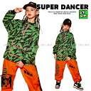 キッズダンス衣装 セットアップ ヒップホップ ダンス衣装 派手 男の子 ガールズ トップス パンツ K-POP 韓国 ゼブラ 緑 オレンジ