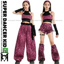 キッズダンス衣装 セットアップ ガールズ ヒップホップ 衣装 派手 ピンク ヒョウ柄 レオパード ダンス衣装 キッズ 子供ダンス服 ダンスウェア K-POP 韓...