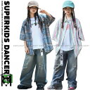ダンス衣装 キッズ ヒップホップ 衣装 セットアップ チェック柄 ストライプ シャツ デニム キッズダンス衣装 子供ダンス服 ダンスウェア K-POP 韓国