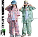 キッズダンス衣装 セットアップ チェック柄 シャツ チェックパンツ ヒップホップ ダンス衣装 キッズ 子供ダンス服 ダンスウェア 男の子 ガールズ 緑 ピンク