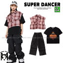 キッズダンス衣装 セットアップ 黒 ヒップホップ 衣装 ダンス衣装 キッズ 男の子 ガールズ チェック柄 ベスト カーゴパンツ K-POP 韓国