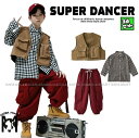 ヒップホップ ダンス衣装 セットアップ キッズ ダンスファッション キッズダンス衣装 ダイヤ柄 シャツ フィッシングベスト ズボン 白黒 赤 韓国 K-POP